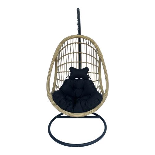 Κούνια φωλιά με βάση Cungo pakoworld μέταλλο μαύρο- pe rattan μπεζ με μαύρο μαξιλάρι 125x105x195εκ