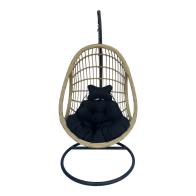 Κούνια φωλιά με βάση Cungo pakoworld μέταλλο μαύρο- pe rattan μπεζ με μαύρο μαξιλάρι 125x105x195εκ