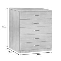 Συρταριερα Gioko pakoworld με 5 συρτάρια σε καρυδι απόχρωση 80x40x100εκ