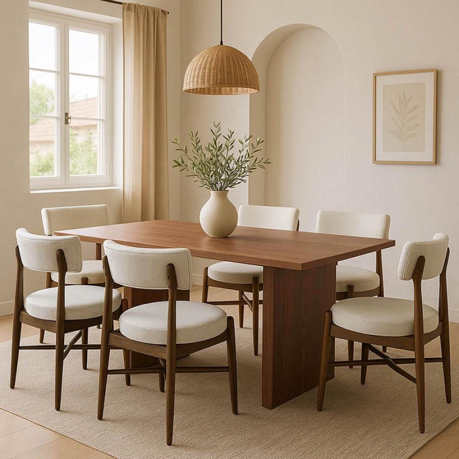 Τραπεζαρία Eleganza-Raudi pakoworld σετ 7τεμ mdf σε καρυδί-εκρού απόχρωση 180x99x75.8εκ Τραπεζαρία Eleganza-Raudi pakoworld σετ 7τεμ mdf σε καρυδί-εκρού απόχρωση 180x99x75.8εκ