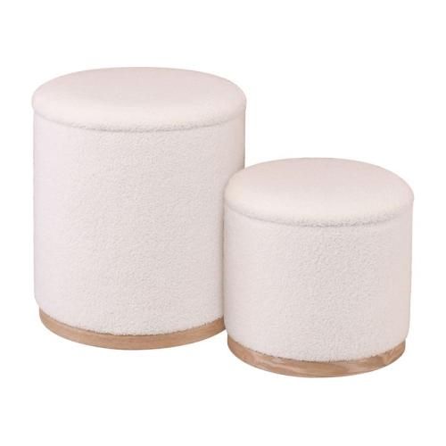 MATIC Set-2 Σκαμπό-Τραπεζάκι με Αποθηκευτικό Χώρο, Teddy Ύφασμα Εκρού