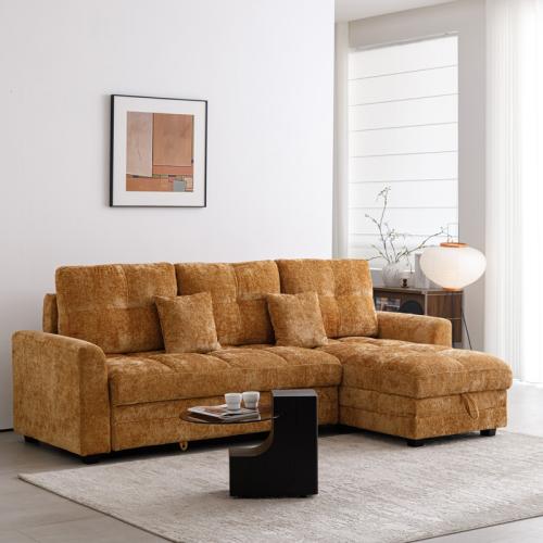 Γωνιακός αναστρέψιμος καναπές κρεβάτι Comfie pakoworld με αποθηκευτικό χώρο camel ύφασμα 267x159x97εκ