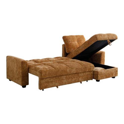 Γωνιακός αναστρέψιμος καναπές κρεβάτι Comfie pakoworld με αποθηκευτικό χώρο camel ύφασμα 267x159x97εκ