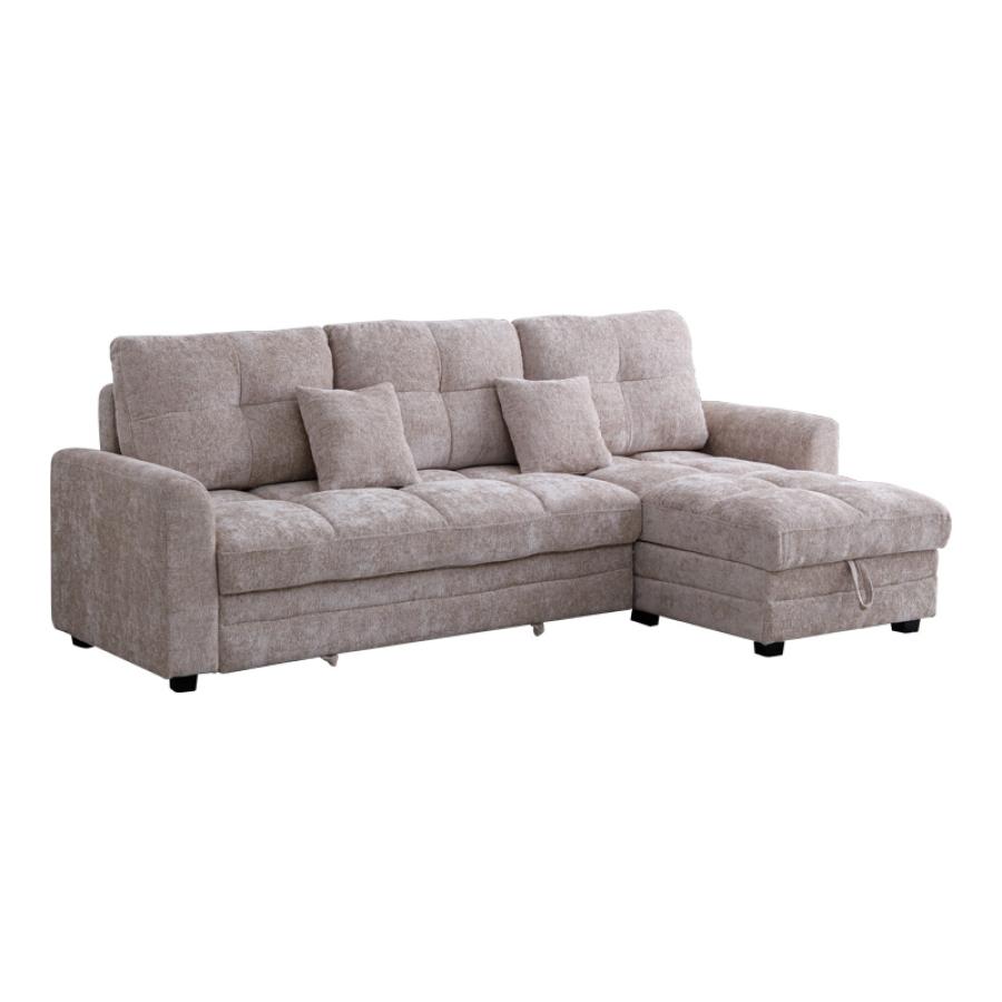 Γωνιακός αναστρέψιμος καναπές κρεβάτι Comfie pakoworld με αποθηκευτικό χώρο μπεζ ύφασμα 267x159x97εκ