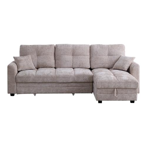 Γωνιακός αναστρέψιμος καναπές κρεβάτι Comfie pakoworld με αποθηκευτικό χώρο μπεζ ύφασμα 267x159x97εκ