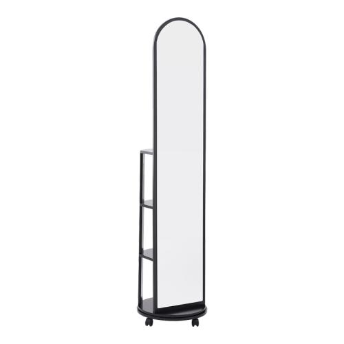 Καθρέπτης τροχήλατος Espero pakoworld mdf με ράφια σε μαύρη απόχρωση Φ34x170εκ