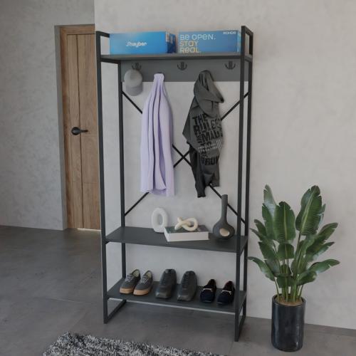 Έπιπλο εισόδου Levento pakoworld ανθρακί με μαύρο μεταλλικό σκελετό 88x34x180εκ