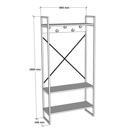 Έπιπλο εισόδου Levento pakoworld oak με μαύρο μεταλλικό σκελετό 88x34x180εκ