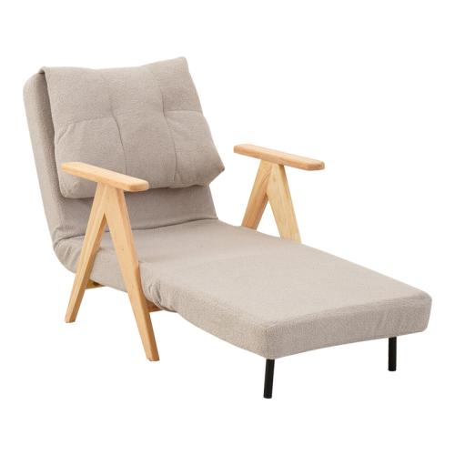 Πολυθρόνα-Κρεβάτι Restyl pakoworld rubberwood- μπουκλέ ύφασμα σε κρεμ απόχρωση 75x60x93εκ