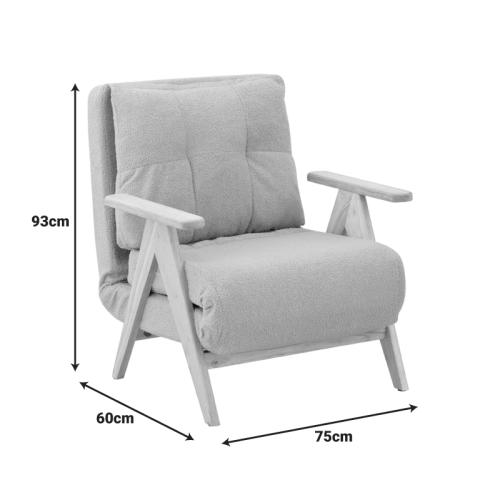 Πολυθρόνα-Κρεβάτι Restyl pakoworld rubberwood- μπουκλέ ύφασμα σε κρεμ απόχρωση 75x60x93εκ