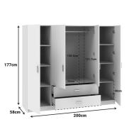 Ντουλάπα τετράφυλλη Royal pakoworld με συρτάρια wenge 200x58x177εκ