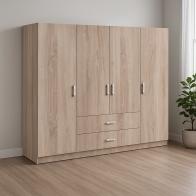 Ντουλάπα τετράφυλλη Royal pakoworld με συρτάρια sonoma 200x58x177εκ