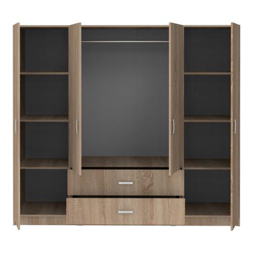 Ντουλάπα τετράφυλλη Royal pakoworld με συρτάρια sonoma 200x58x177εκ