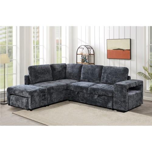 FLEXY Καναπές Δεξιά Γωνία - Κρεβάτι, με Χώρους Αποθήκευσης φωτιζόμενο, Ύφασμα Ανθρακί