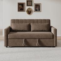 TEMPO-W Καναπές - Κρεβάτι, Με ανάκλιση πλάτης, Ύφασμα Καφέ