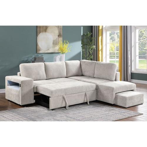 FLEXY Καναπές Αριστερή Γωνία - Κρεβάτι, με Χώρους Αποθήκευσης φωτιζόμενο, Ύφασμα Μπεζ