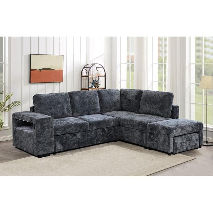 FLEXY Καναπές Αριστερή Γωνία - Κρεβάτι, με Χώρους Αποθήκευσης φωτιζόμενο, Ύφασμα Ανθρακί