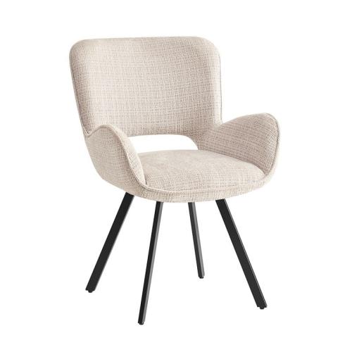 VETA Πολυθρόνα Περιστρεφόμενη, Μέταλλο Βαφή Μαύρο, Ύφασμα Μπεζ