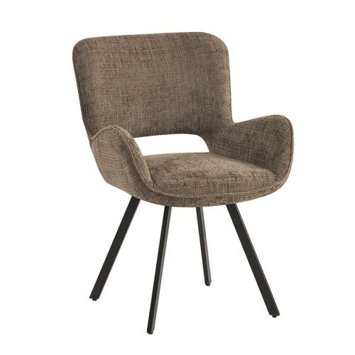 VETA Πολυθρόνα Περιστρεφόμενη, Μέταλλο Βαφή Μαύρο, Ύφασμα Καφέ