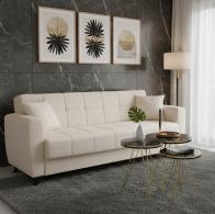 Καναπές-κρεβάτι με αποθηκευτικό χώρο τριθέσιος Modesto pakoworld κρεμ ύφασμα 215x85x80εκ