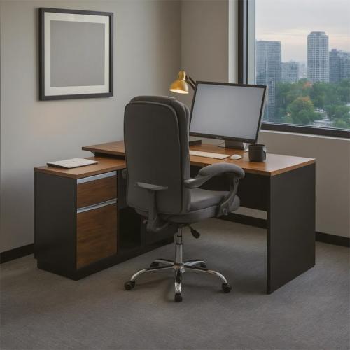 Γραφείο επαγγελματικό με αριστερή γωνία Oscar pakoworld μελαμίνη σε καρυδί-ανθρακί απόχρωση 140x120x76εκ