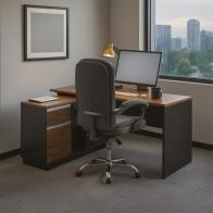 Γραφείο επαγγελματικό με αριστερή γωνία Oscar pakoworld μελαμίνη σε καρυδί-ανθρακί απόχρωση 140x120x76εκ