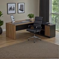 Γραφείο επαγγελματικό με δεξιά γωνία Oscar pakoworld μελαμίνη σε καρυδί-ανθρακί απόχρωση 240x180x76εκ