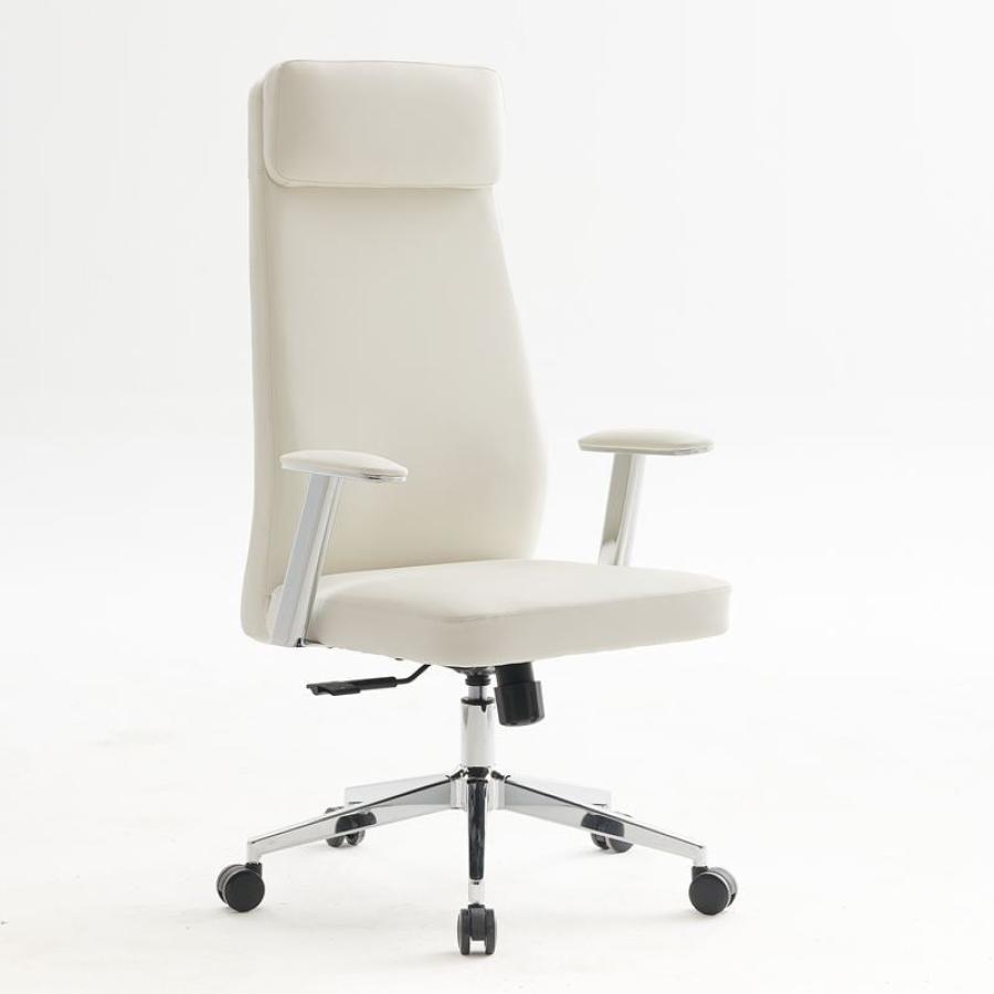 BF8800 Πολυθρόνα Γραφείου Διευθυντή, Pu Άσπρο, Βάση & Μπράτσα Χρώμιο