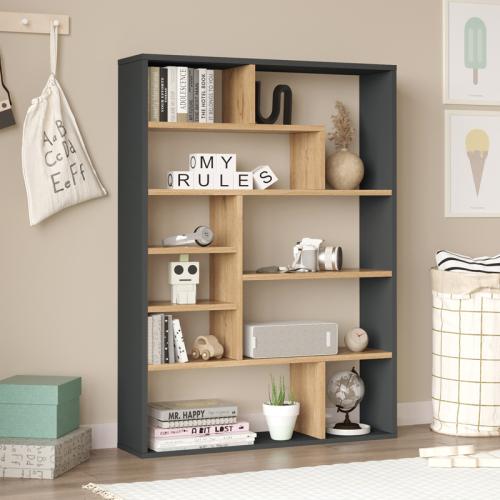 Βιβλιοθήκη Decora pakoworld σε φυσική-ανθρακί απόχρωση 90x22x123.6εκ
