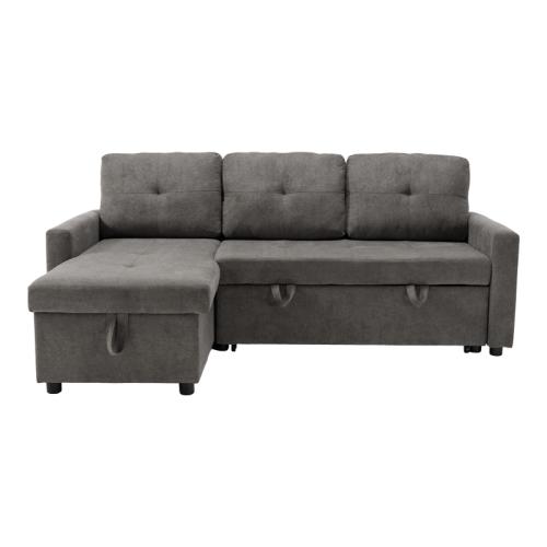 Γωνιακός αναστρέψιμος καναπές κρεβάτι Napora pakoworld με αποθηκευτικό χώρο γκρι ύφασμα 214x83/138x90εκ