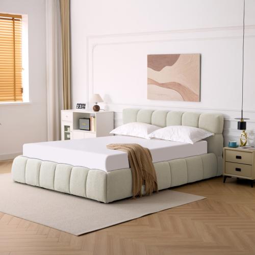 Κρεβάτι Jeby pakoworld ύφασμα σε κρεμ απόχρωση με αποθηκευτικό χώρο 160x200εκ