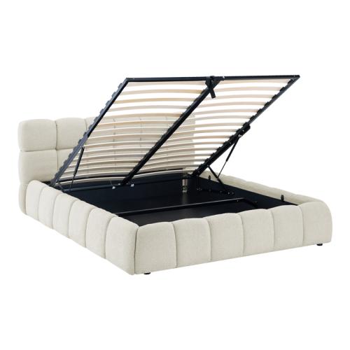 Κρεβάτι Jeby pakoworld ύφασμα σε κρεμ απόχρωση με αποθηκευτικό χώρο 160x200εκ