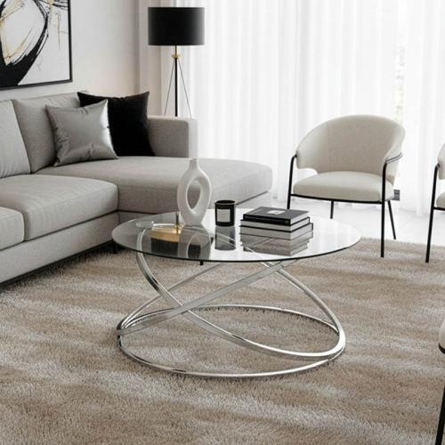 Τραπέζι σαλονιού Sabin pakoworld μέταλλο-γυαλί 8mm Φ80x43εκ