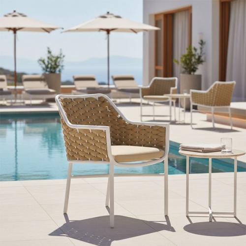 Πολυθρόνα Ortegia pakoworld αλουμίνιο με λευκό σκελετό- χακί σχοινί 57x62x82εκ