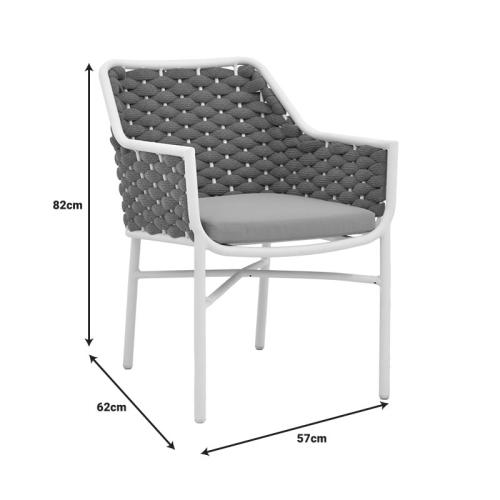 Πολυθρόνα Ortegia pakoworld αλουμίνιο με λευκό σκελετό- χακί σχοινί 57x62x82εκ