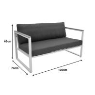 Καναπές διθέσιος Aurelio pakoworld μεταλλικός σε λευκή -μαξιλάρια σε ανθρακί απόχρωση 130x74x63εκ