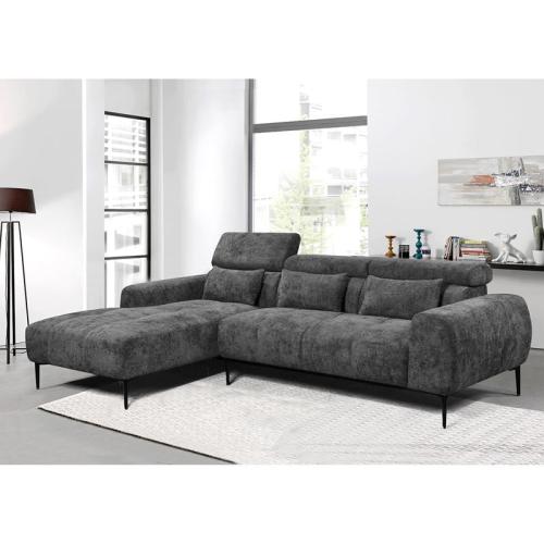 ELORA Καναπές Σαλονιού Δεξιά Γωνία, Ανακλινόμενα Κεφαλάρια, Ύφασμα Γκρι