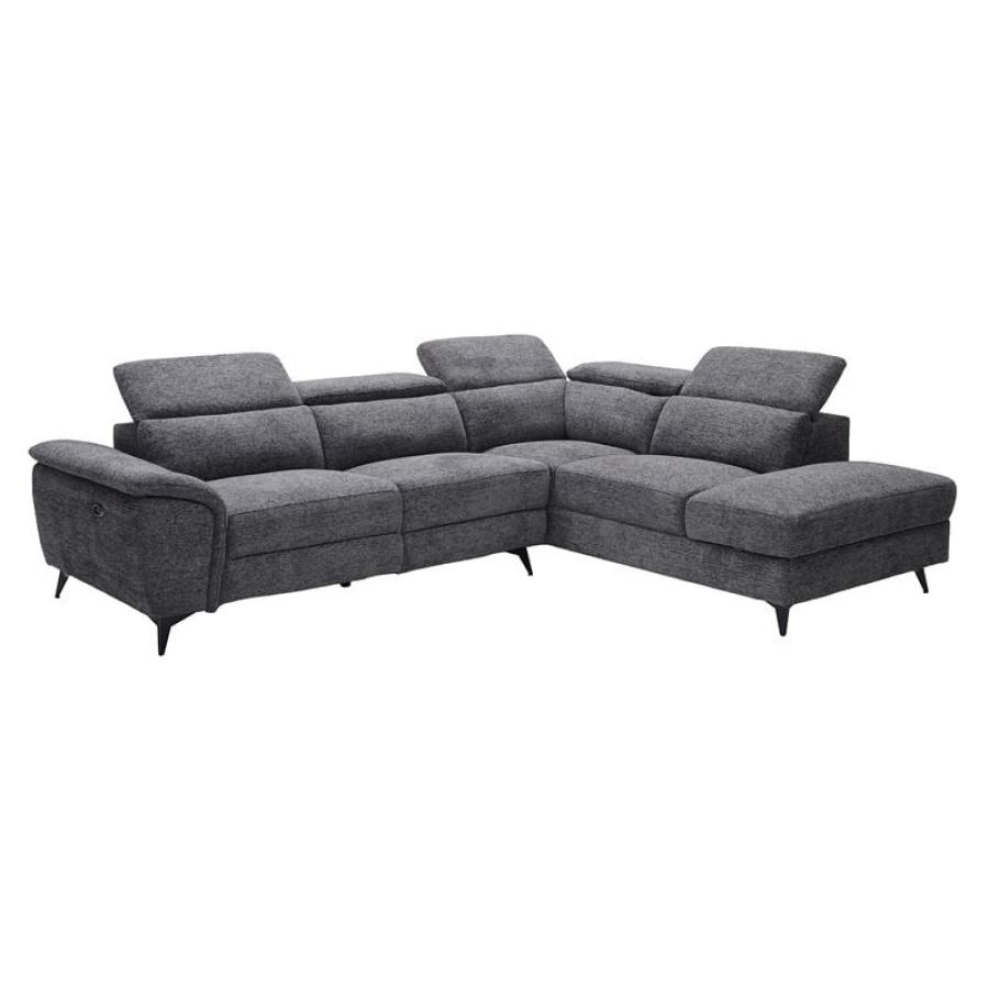 ROMEO Καναπές-Relax, Αριστερή Γωνία,Ύφασμα Γκρι, Αποθ.χώρος, Μία θέση με ηλεκτρική ανάκληση