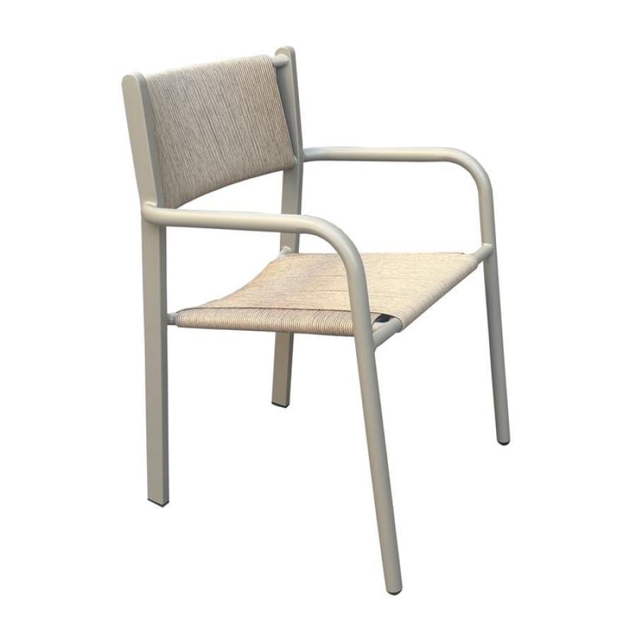 DENVER Πολυθρόνα Dining Στοιβαζόμενη, Αλουμίνιο - Rope Wicker Μπεζ
