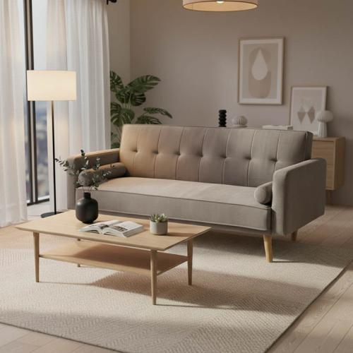 Καναπές-κρεβάτι Success pakoworld 3θέσιος βελούδο γκρι-μπεζ 190x80x84εκ