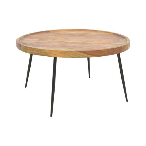 Τραπέζι σαλονιού Tavolo pakoworld μασιφ ξύλο sheesham σε καρυδί απόχρωση με μαύρα μεταλλικά πόδια Φ75x39εκ