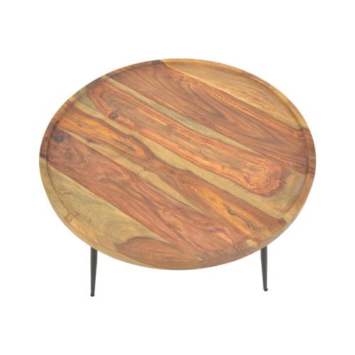 Τραπέζι σαλονιού Tavolo pakoworld μασιφ ξύλο sheesham σε καρυδί απόχρωση με μαύρα μεταλλικά πόδια Φ75x39εκ