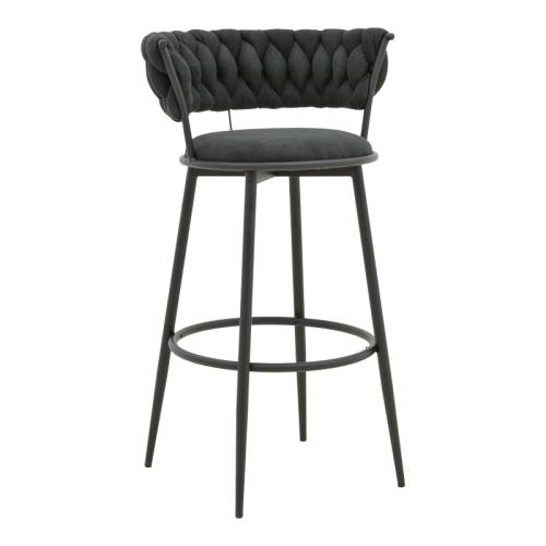 Σκαμπό μπαρ Alkia I pakoworld ύφασμα σε μαύρη απόχρωση- πόδι μαύρο μέταλλο 50x56x95εκ