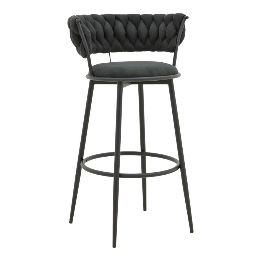 Σκαμπό μπαρ Alkia I pakoworld ύφασμα σε μαύρη απόχρωση- πόδι μαύρο μέταλλο 50x56x95εκ