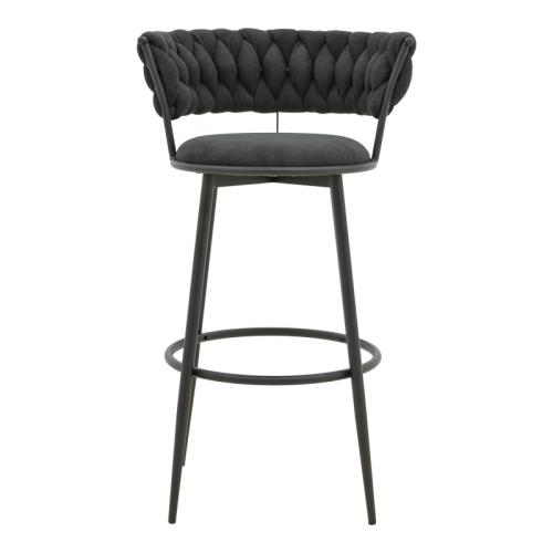 Σκαμπό μπαρ Alkia I pakoworld ύφασμα σε μαύρη απόχρωση- πόδι μαύρο μέταλλο 50x56x95εκ