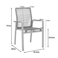 Πολυθρόνα Aegean pakoworld στοιβαζόμενη teak-pe σχοινί σε φυσική - αλουμίνιο κ textline σε ανθρακί απόχρωση 57x64x87εκ