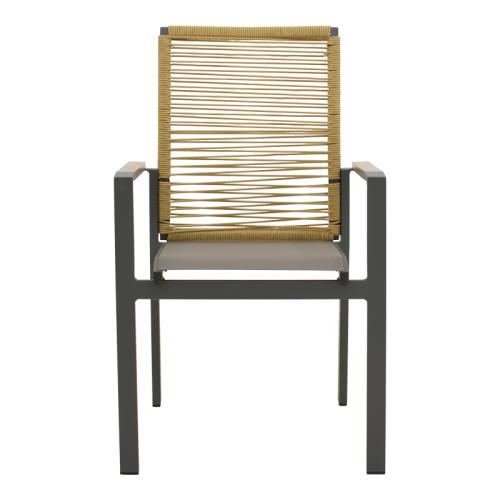 Πολυθρόνα Aegean pakoworld στοιβαζόμενη teak-pe σχοινί σε φυσική - αλουμίνιο κ textline σε ανθρακί απόχρωση 57x64x87εκ