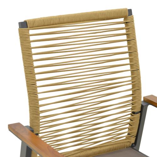 Πολυθρόνα Aegean pakoworld στοιβαζόμενη teak-pe σχοινί σε φυσική - αλουμίνιο κ textline σε ανθρακί απόχρωση 57x64x87εκ