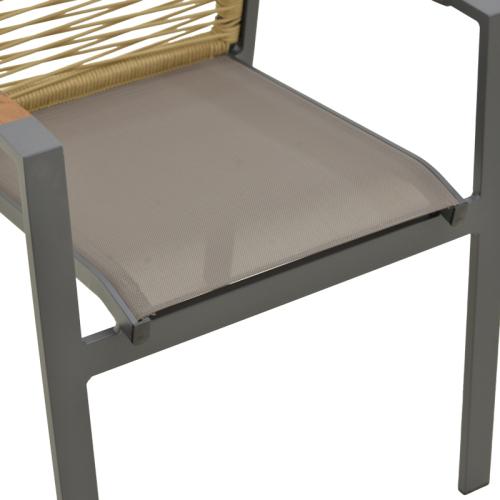 Πολυθρόνα Aegean pakoworld στοιβαζόμενη teak-pe σχοινί σε φυσική - αλουμίνιο κ textline σε ανθρακί απόχρωση 57x64x87εκ