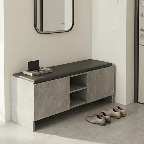 Παπουτσοθήκη-σκαμπό Zulla pakoworld γκρι μπεζ εφε μαρμαρου-μαυρο 110x37x43εκ